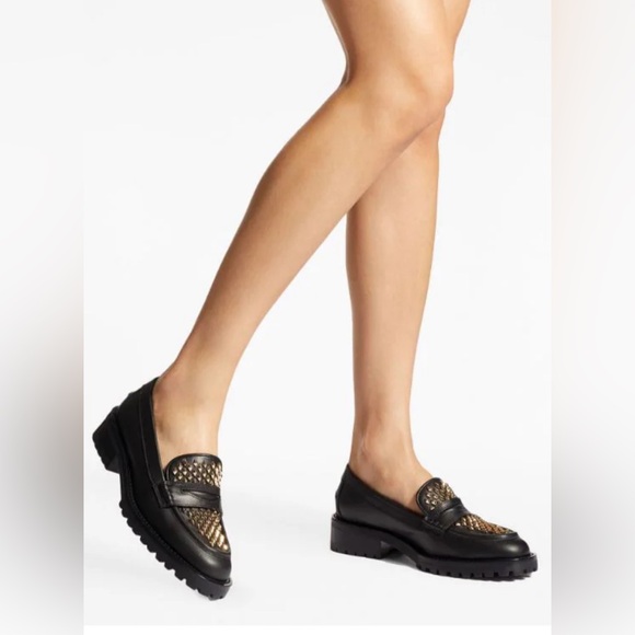 Jimmy Choo Deanna Black Gold Spiked Slip In Embellished Loafer Shoes 37.5 New - Picture 15 of 15
